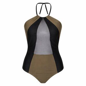 NWT CUPSHE Green Black Halter One-Piece Swimsuit Size Medium